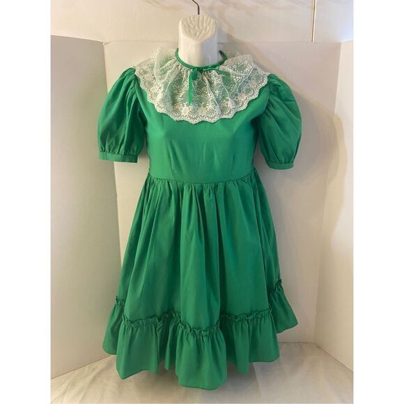 Little princess dress green white lace competition pageant dance girls 7 circle - Picture 1 of 5